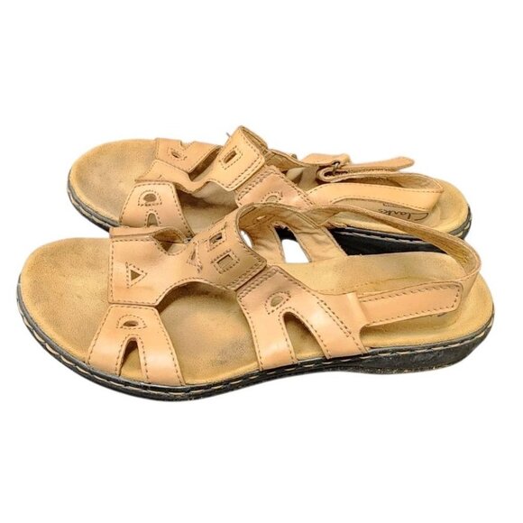 Clarks Leisa Annual Sandals 8M Tan Brown Leather Riptape Strap Back 26105576 - Picture 1 of 8